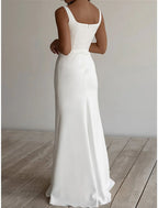 Engagement Casual Sheath Wedding Dress With Scoop Neck Sleeveless Floor Length Stretch Fabric For Modern Brides