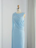 Sheath Evening Gown For Women Elegant Chiffon Dress With Feather Ruched Sleeveless Cowl Neck Brush Train