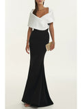 Mermaid Black Dress Evening Gown For Formal Events With Off Shoulder Elegant Satin Pleats Belt Sash