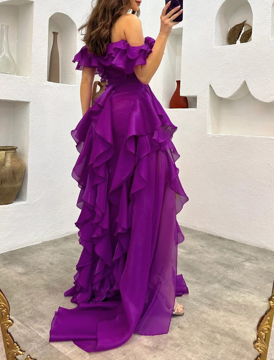 Elegant A Line Gothic Chiffon Evening Dress With Ruffles And Tiered Plisse For Formal Masquerade