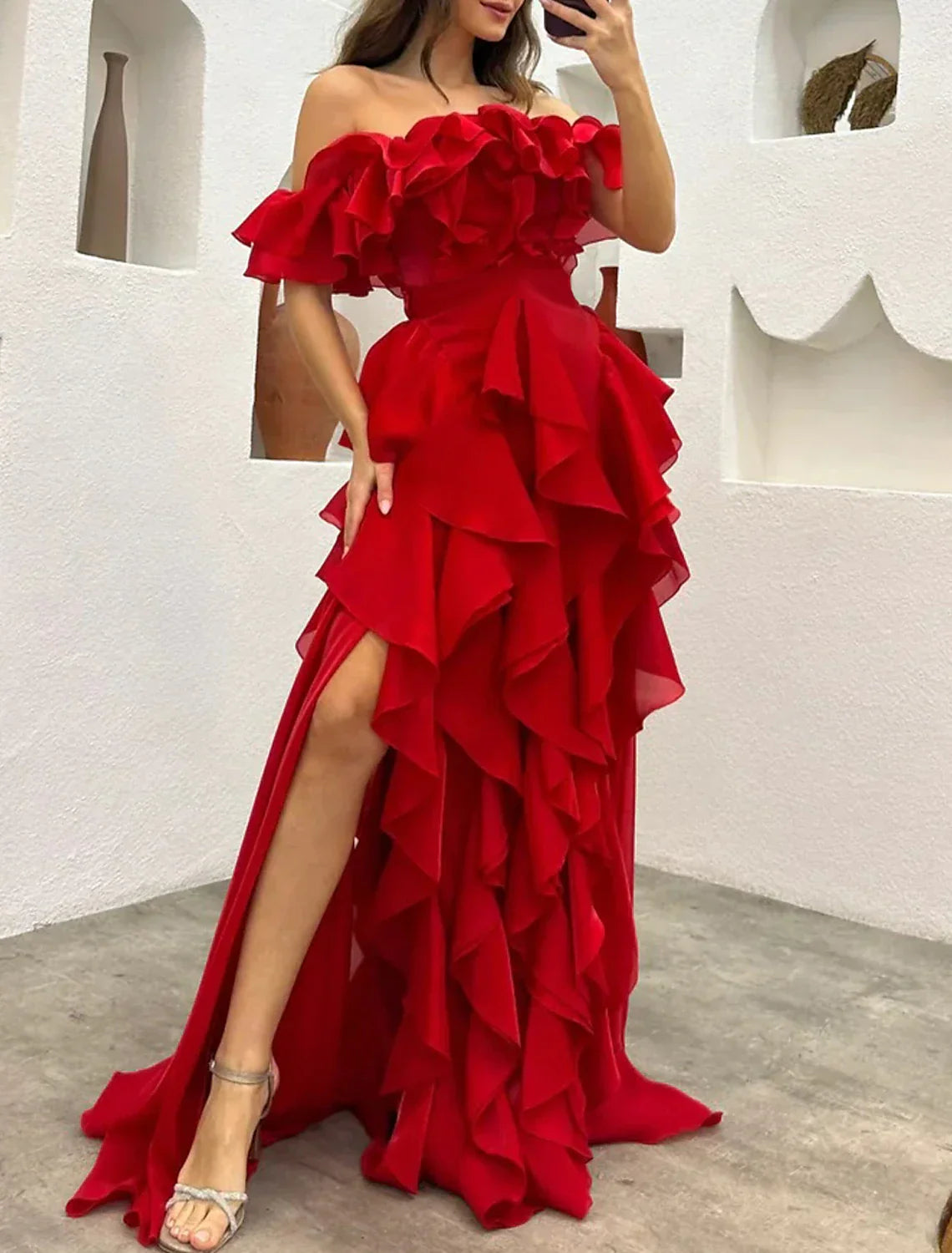 Elegant A Line Gothic Chiffon Evening Dress With Ruffles And Tiered Plisse For Formal Masquerade