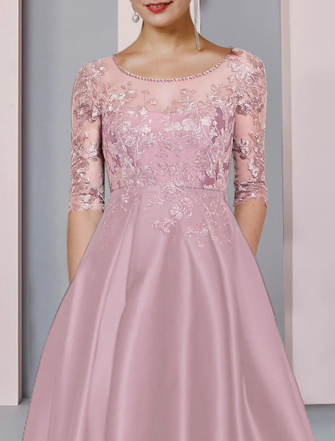 Mother Of The Bride Dress A Line Satin Lace Beaded Appliques Elegant High Low Tea Length