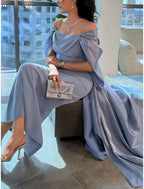 Glamorous Evening Gown With Cape For Women, Elegant Chiffon Sheath Dress, Ankle Length Spaghetti Strap Ruched Pleats