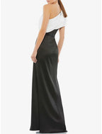 Mermaid Evening Gown Glamorous Black Satin One Shoulder Backless Ruched Floor Length For Women