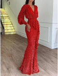 Mermaid Evening Gown For Women Glamorous Sequined Glitter Pleats And Ruffles Floor Length
