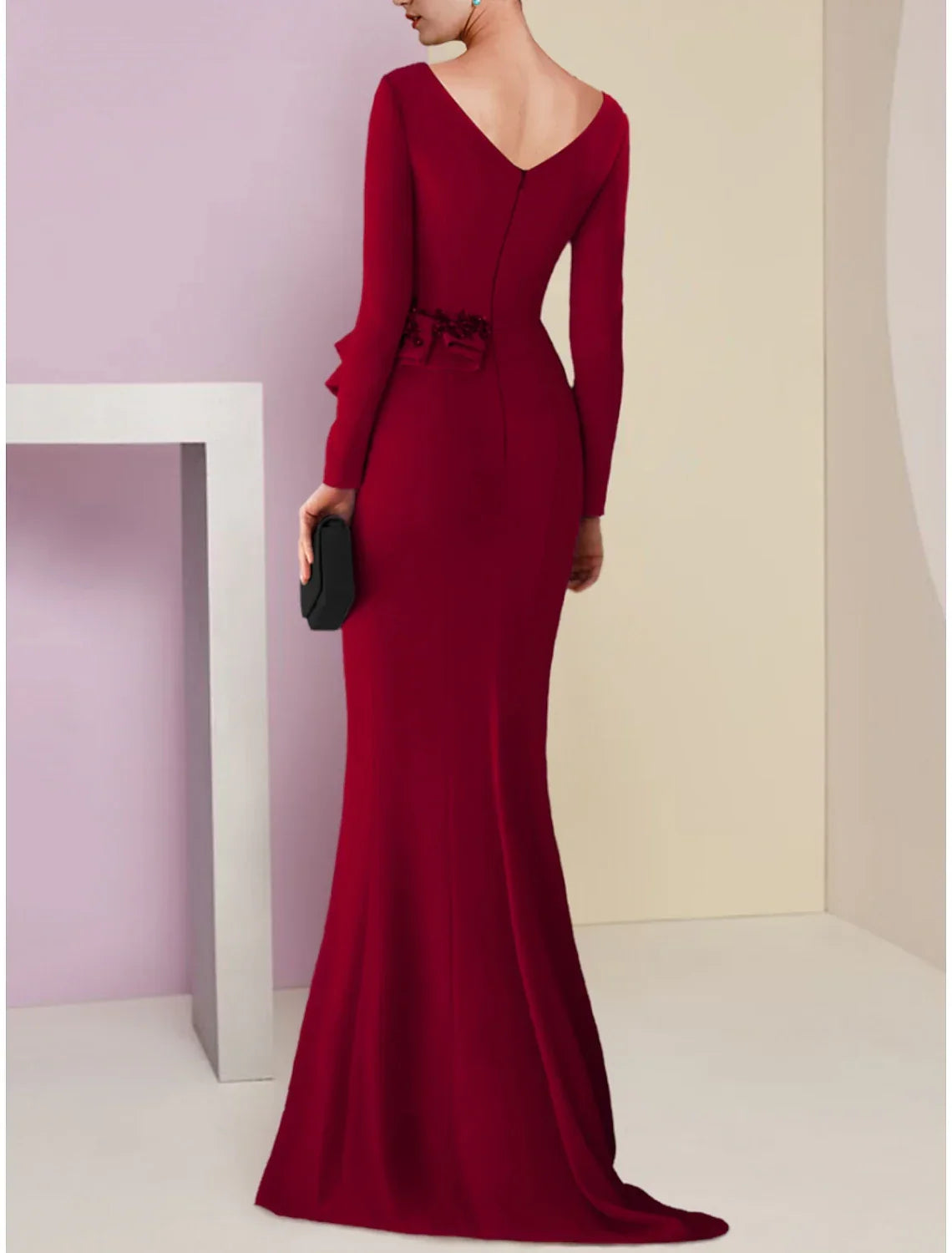 Mother Of The Bride Dress Mermaid Trumpet For Wedding Guests Elegant Stretch Fabric V Neck With Sweep Train
