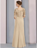 Elegant Mother Of The Bride Dress Chiffon Floor Length With Lace Ruffles Ruching Half Sleeve