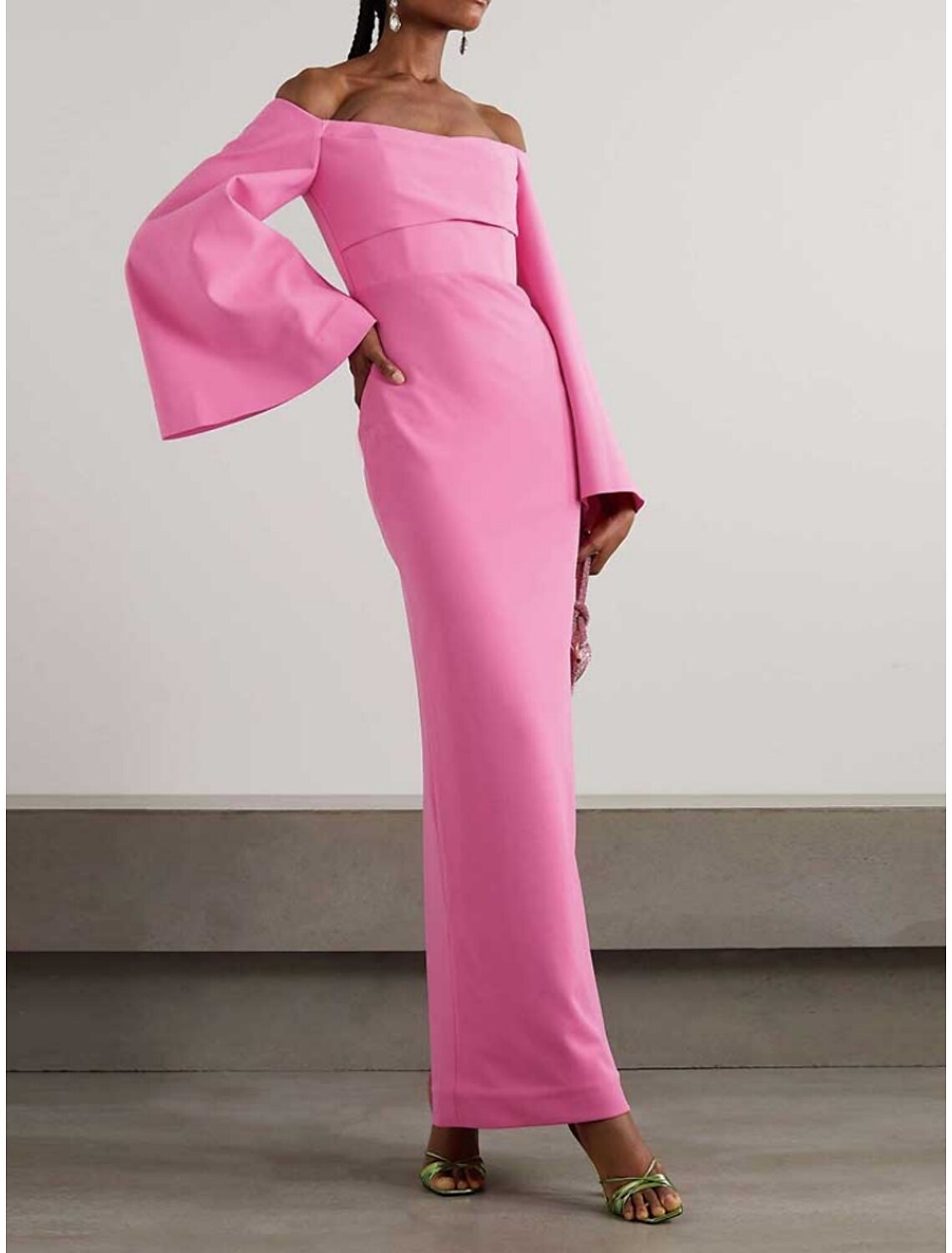 DingJiDress Elegant Sheath Evening Gown For Women At Formal Events Long Sleeve Ruched Scoop Neck Ankle Length