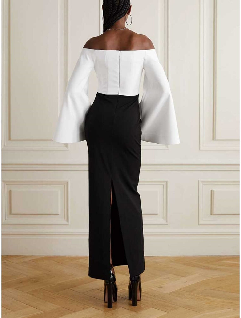 DingJiDress Elegant Sheath Evening Gown For Women At Formal Events Long Sleeve Ruched Scoop Neck Ankle Length