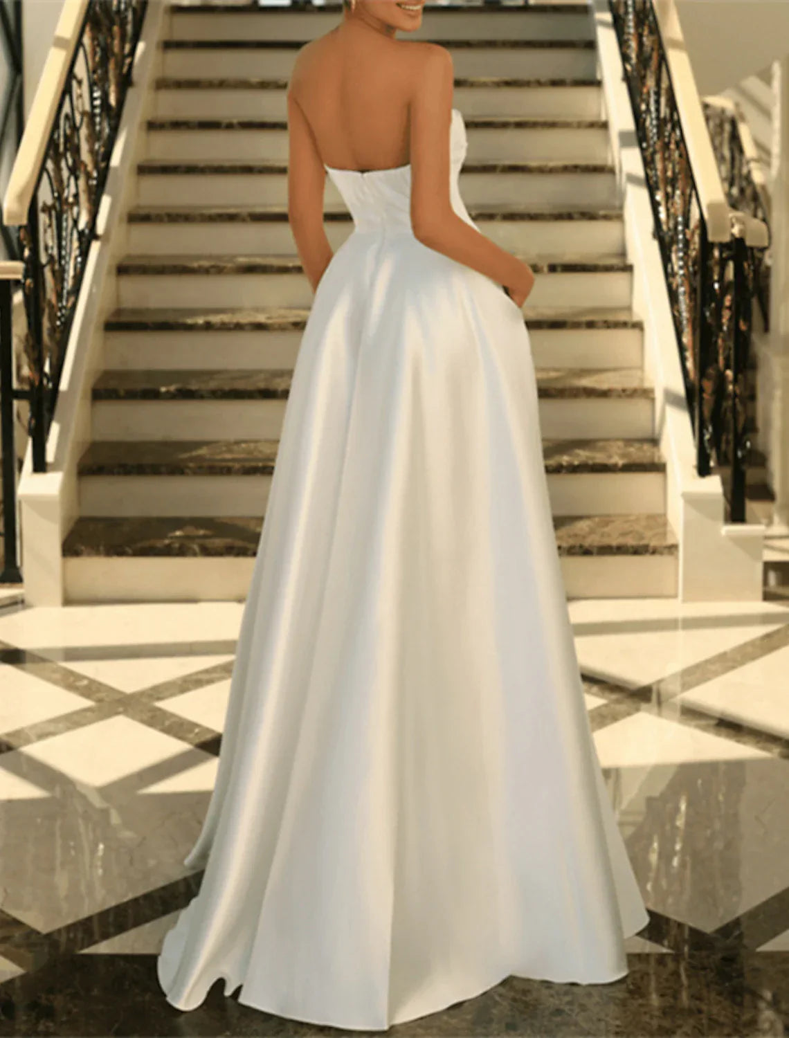 Elegant A Line Evening Gown Black Satin Strapless Floor Length Dress For Masquerade Ball