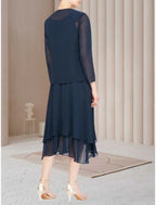 Mother Of The Bride Dress Chiffon Sheath With Sequin Ruched Long Sleeve Elegant Knee Length