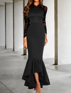 Mermaid Prom Dress With Elegant Ruched Ruffles And V Neck Asymmetrical Long Sleeve Stretch Fabric For Wedding Guests