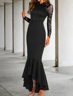 Mermaid Prom Dress With Elegant Ruched Ruffles And V Neck Asymmetrical Long Sleeve Stretch Fabric For Wedding Guests