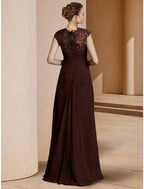 Mother Of The Bride Dress Elegant Scoop Neck Floor Length Stretch Chiffon Long Sleeve Sequin Ruched
