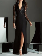 Mermaid Mother Of The Bride Dress With High Split V Neck Elegant Lace Appliques For Fall Wedding Guests
