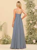 Chiffon Spaghetti-Strap Sweetheart Neckline High-Slit A-Line Floor-Length Modern Bridesmaid Dress
