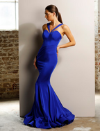 Elegant Engagement Formal Evening Birthday Dress Sleeveless Floor Length Stretch Satin with Ruched