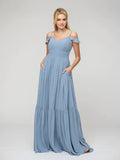 Bridesmaid Dresses Chiffon Pleated Bodice Cold Shoulder Tie Back Elegant Wedding Party