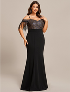 Wedding Guest Dresses Dress Formal Floor Length Short Sleeve Off Shoulder Stretch Fabric with Tassel