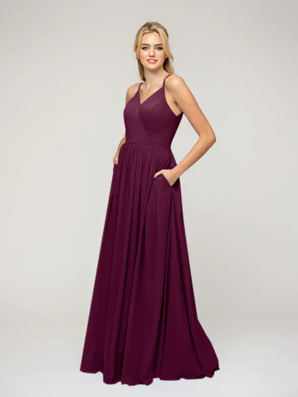 A Line Chiffon Bridesmaid Dress With Keyhole Back And Spaghetti Straps For Bridesmaids At Weddings