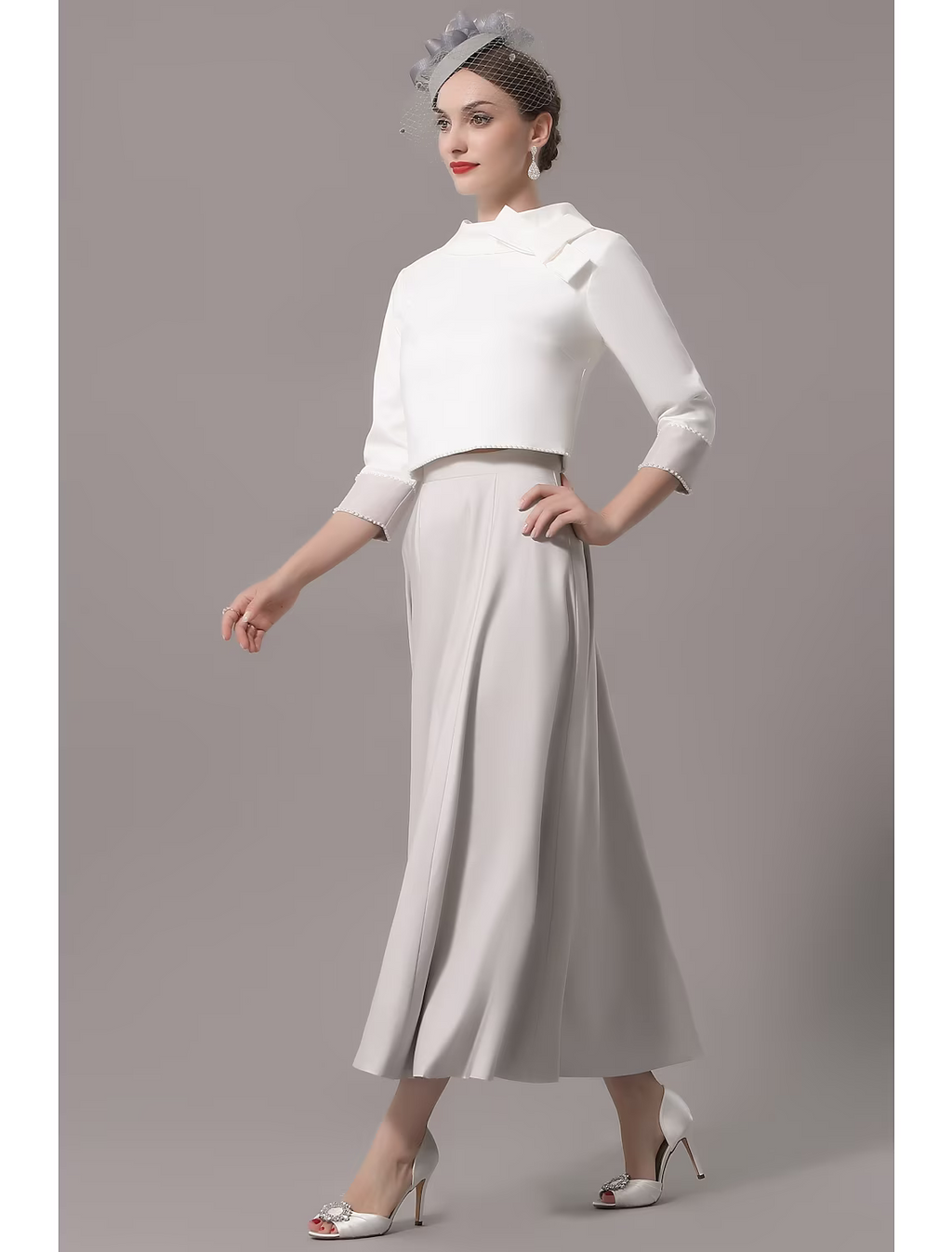Two Piece Mother of the Bride Dress Church Elegant  Ankle Length Stretch Satin Sleeve with Bow(s)
