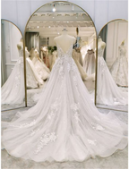Engagement Formal Wedding Dresses  A-Line Sleeveless Strap Lace With Ruffles Appliques
