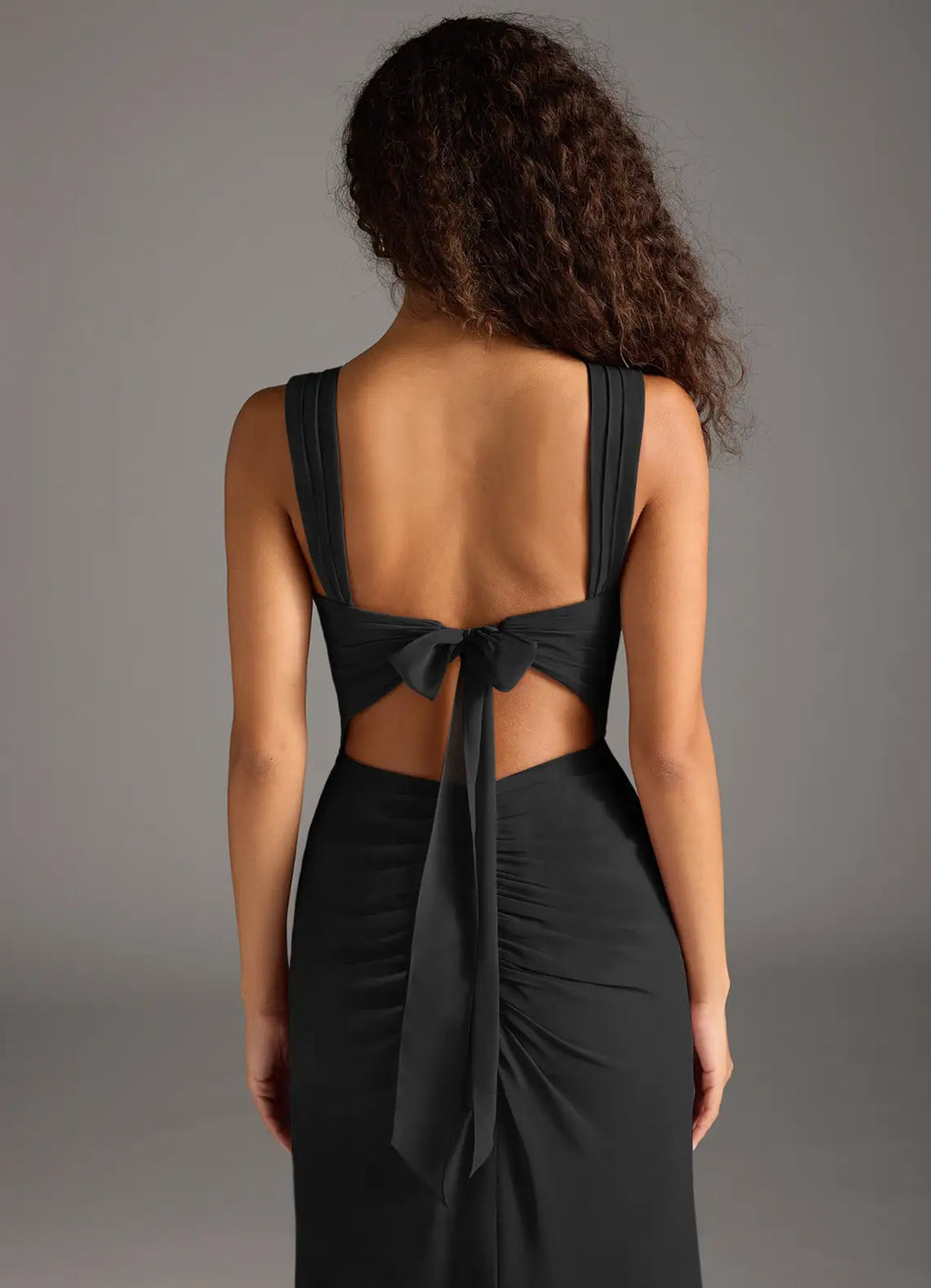 Elegant Bridesmaid Dress with Square Neckline, Tie-Back and Ruched Side