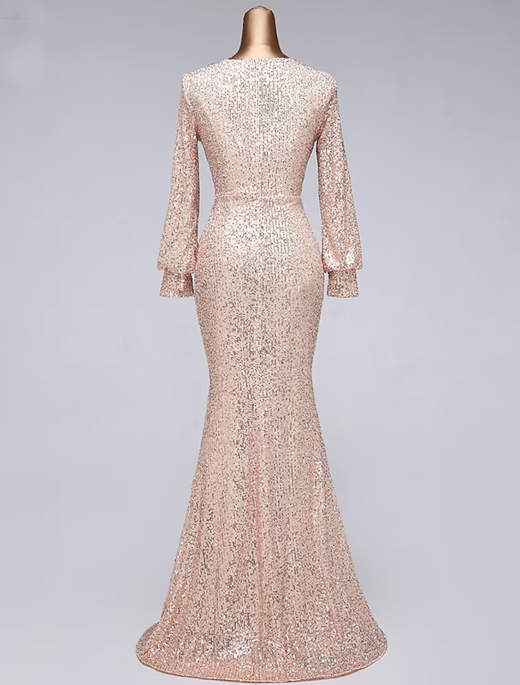 Evening Gown Elegant Dress Wedding Guest Floor Length Long Sleeve V Neck Tulle with Sequin Slit
