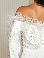 Engagement Formal Wedding Dresses Floor Length Long Sleeve Off Shoulder Stretch Fabric With Bow(s)