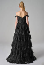 A-Line Off the Shoulder Elegant Prom Dress Floor-Length Appliques Sleeveless Formal Evening Dresses