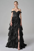 A-Line Off the Shoulder Elegant Prom Dress Floor-Length Appliques Sleeveless Formal Evening Dresses