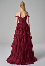 A-Line Off the Shoulder Elegant Prom Dress Floor-Length Appliques Sleeveless Formal Evening Dresses