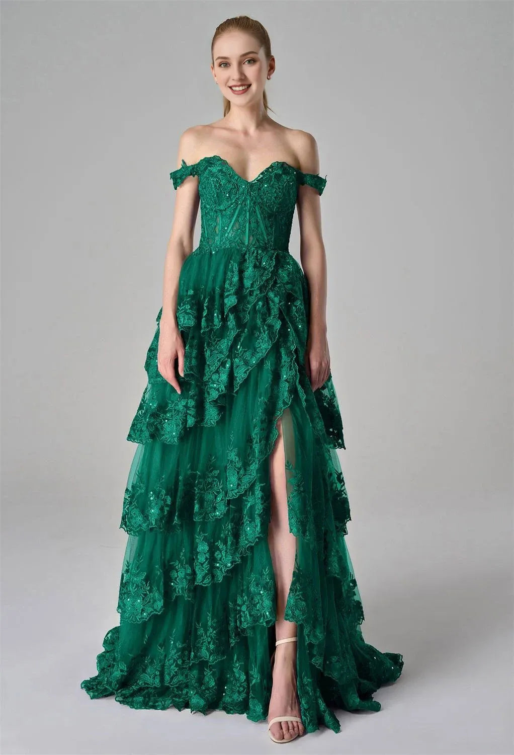 A-Line Off the Shoulder Elegant Prom Dress Floor-Length Appliques Sleeveless Formal Evening Dresses