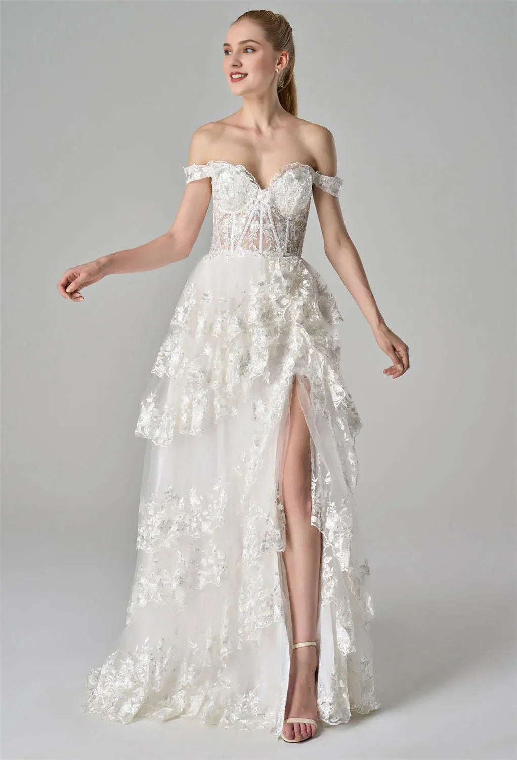 A-Line Off the Shoulder Elegant Prom Dress Floor-Length Appliques Sleeveless Formal Evening Dresses
