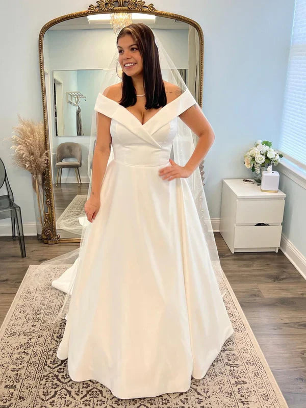 Off The Shoulder Satin Sweetheart A Line Wedding Dresses