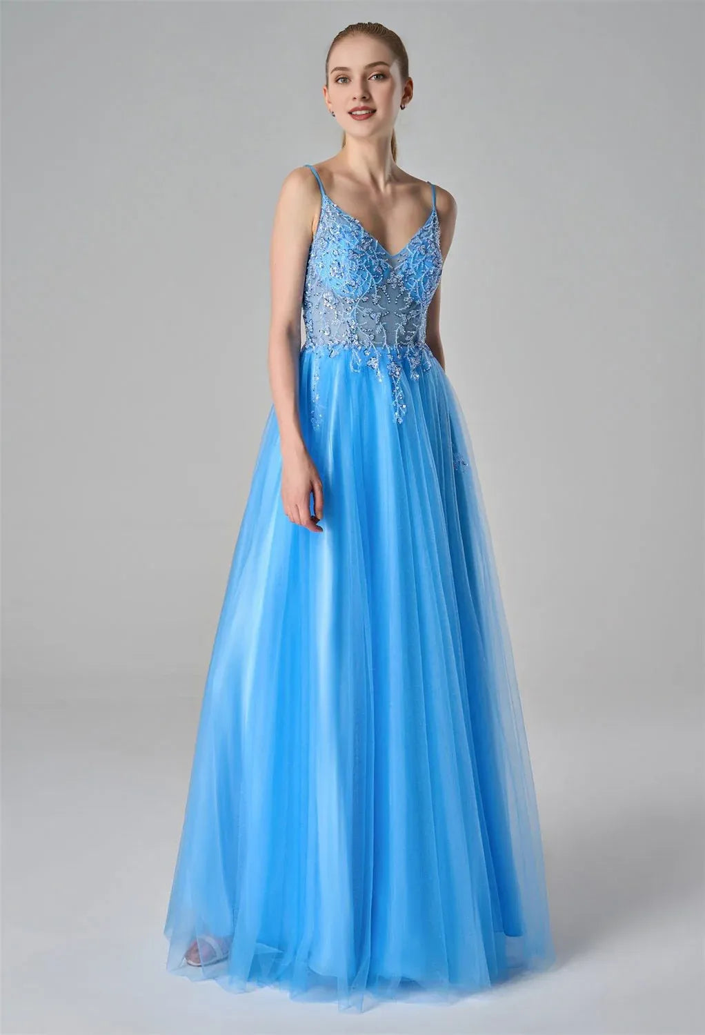A-Line Spaghetti Straps Elegant Prom Dress Sleeveless Beautiful Floor Length Prom Dresses