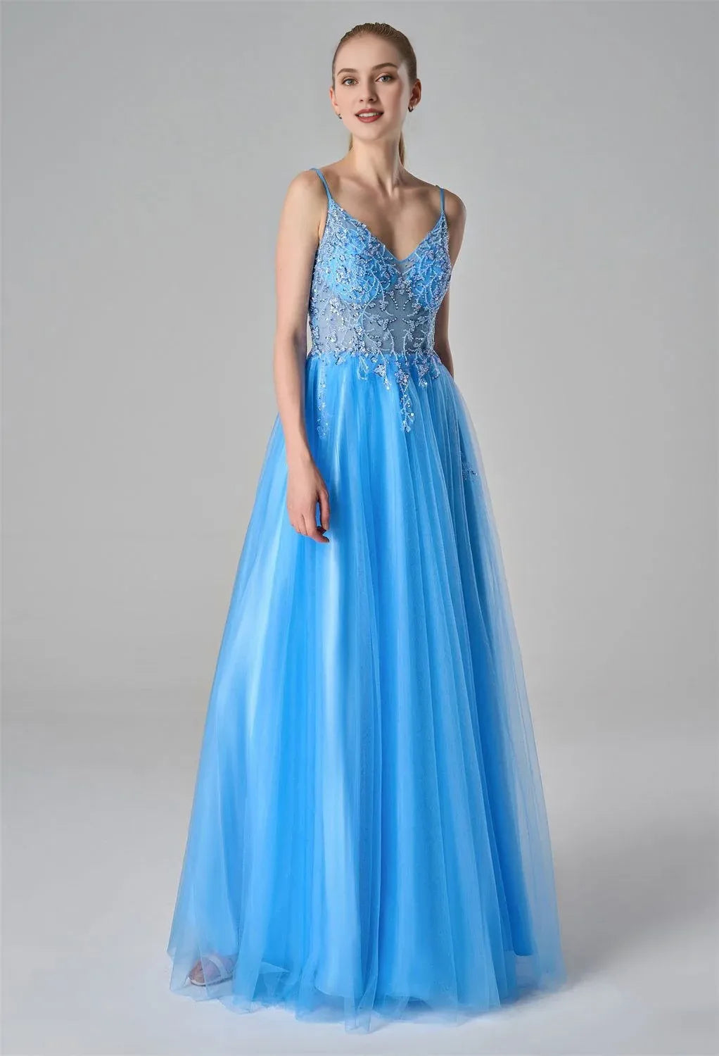 A-Line Spaghetti Straps Elegant Prom Dress Sleeveless Beautiful Floor Length Prom Dresses