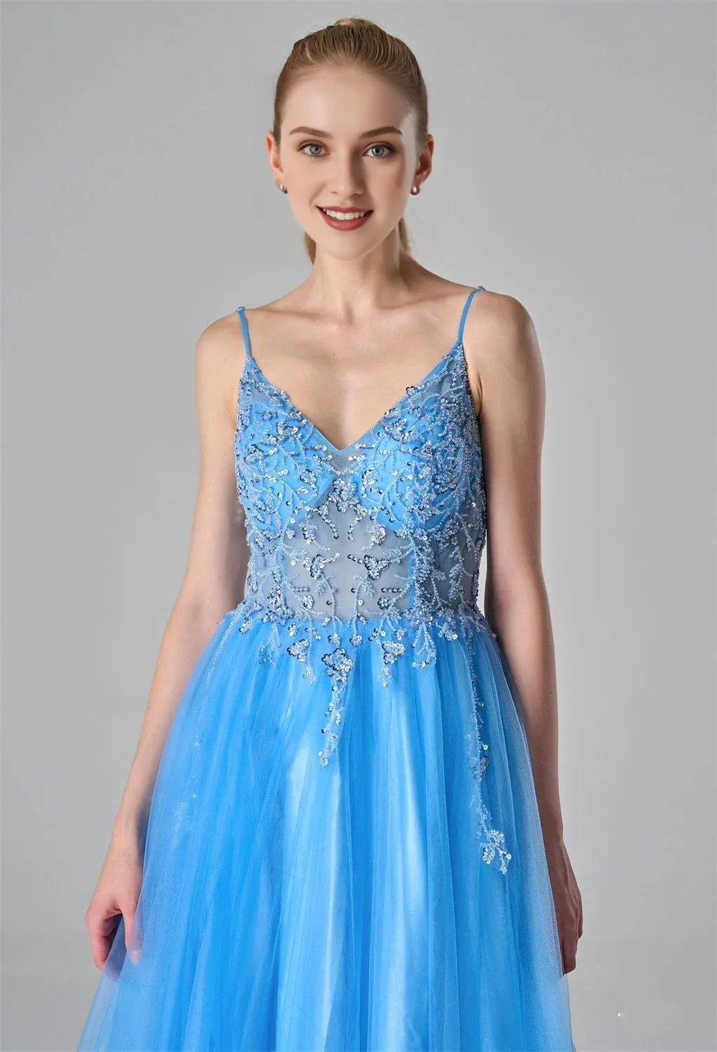 A-Line Spaghetti Straps Elegant Prom Dress Sleeveless Beautiful Floor Length Prom Dresses
