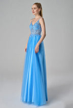 A-Line Spaghetti Straps Elegant Prom Dress Sleeveless Beautiful Floor Length Prom Dresses