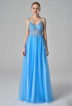 A-Line Spaghetti Straps Elegant Prom Dress Sleeveless Beautiful Floor Length Prom Dresses