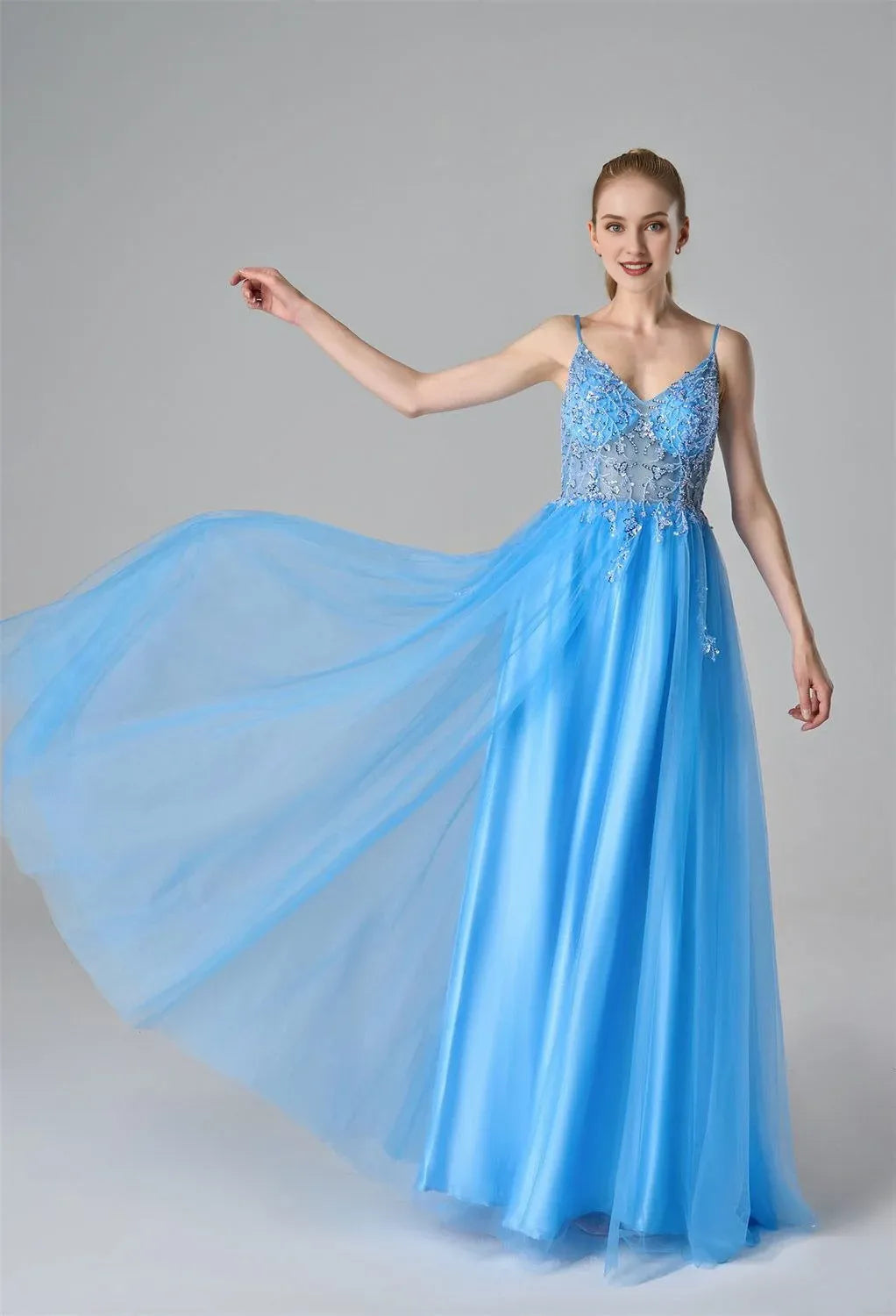 A-Line Spaghetti Straps Elegant Prom Dress Sleeveless Beautiful Floor Length Prom Dresses