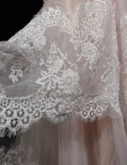 A-Line Halter Lace Beaded Wedding Dress Ruched Blush Prom Dress With Train