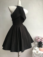 Elegant Black A-Line Halter Dress With Ruffle Bodice For Teen Homecoming Night Glam