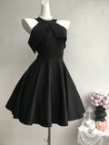 Elegant Black A-Line Halter Dress With Ruffle Bodice For Teen Homecoming Night Glam