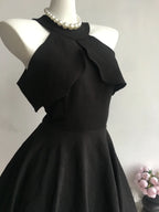 Elegant Black A-Line Halter Dress With Ruffle Bodice For Teen Homecoming Night Glam