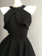 Elegant Black A-Line Halter Dress With Ruffle Bodice For Teen Homecoming Night Glam