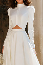 A-Line High Neck Long Sleeve Cutout Ivory Maxi Wedding Dress For Sale