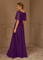 Dress Grape V-Neck Pleated A-Line Mother Of The Bride Evening Dress Minimalist Flutter Sleeve Plus Size Mother Of The Groom Dresses