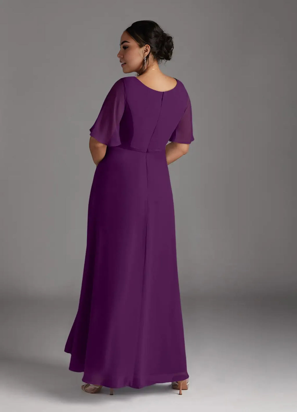 Dress Grape V-Neck Pleated A-Line Mother Of The Bride Evening Dress Minimalist Flutter Sleeve Plus Size Mother Of The Groom Dresses