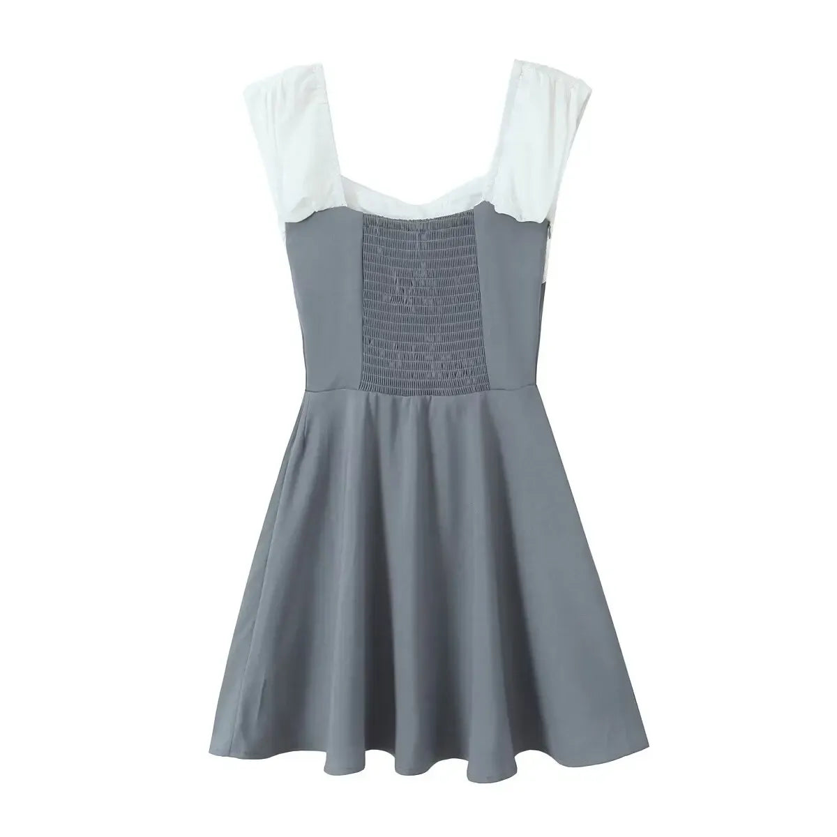 Grey A-Line Off-the-Shoulder Elastic Back Two-Tone Short Homecoming Dress